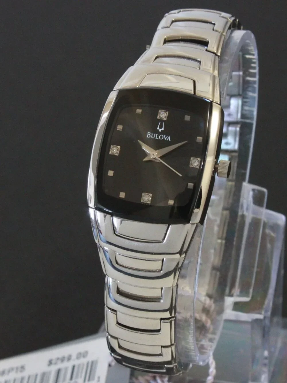 Bulova Ladies Classic Tonneau Style Quartz Watch Diamond Indices Black Dial 21mm - Picture 4 of 14